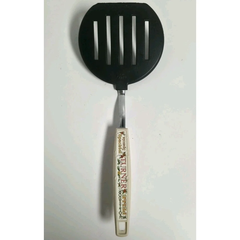 Vintage Ekco Spatula Turner Black Nylon Slotted Cream Handle Retro Kitchen Tool